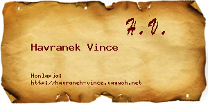 Havranek Vince névjegykártya